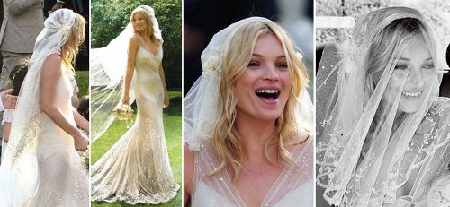 Svatební šaty a závoj Kate Moss