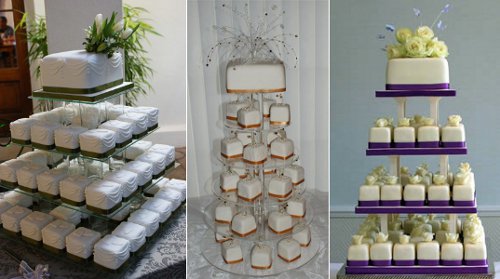Svatební dort z hranatých minidortíků