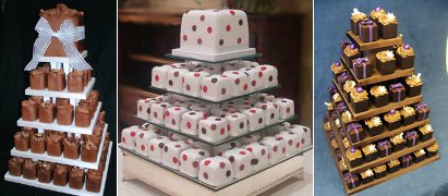 Svatební dort z hranatých minidortíků