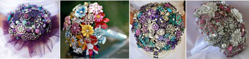 Barevné svatební kytice ze šperků