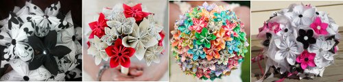 Svatební kytice z origami kvítků