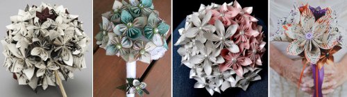 Svatební kytice z origami kvítků
