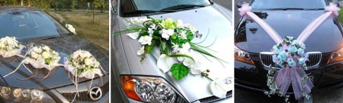 Květinové dekorace na auto nevěsty
