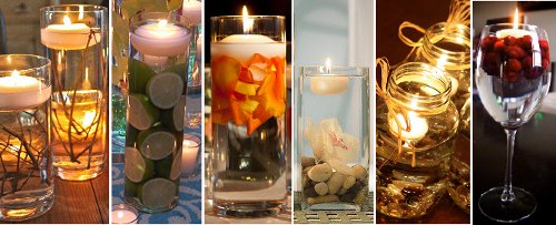 Svatební dekorace z plovoucích svíček a přírodnin