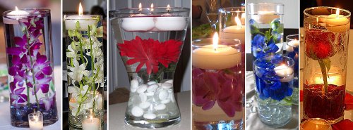 Svatební dekorace z plovoucích svíček a květin