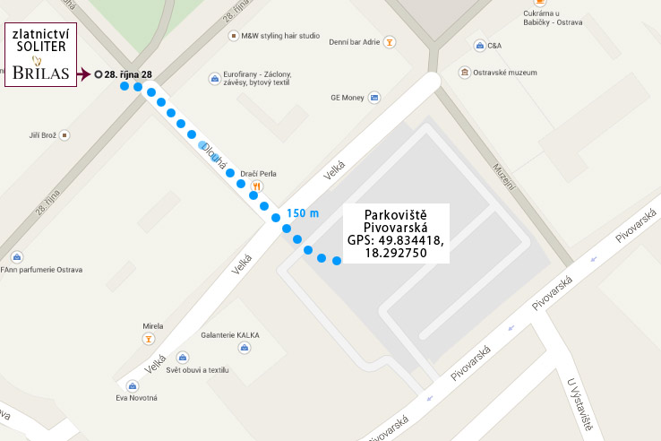 Snubní prsteny Brilas Ostrava parkoviště