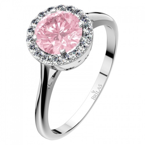 Emily P White  - honosný prsten z bílého zlata a růžovým zirkonem