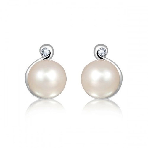 Nona S Pearl and White Topaz - stříbrné náušnice s perlou a topazem