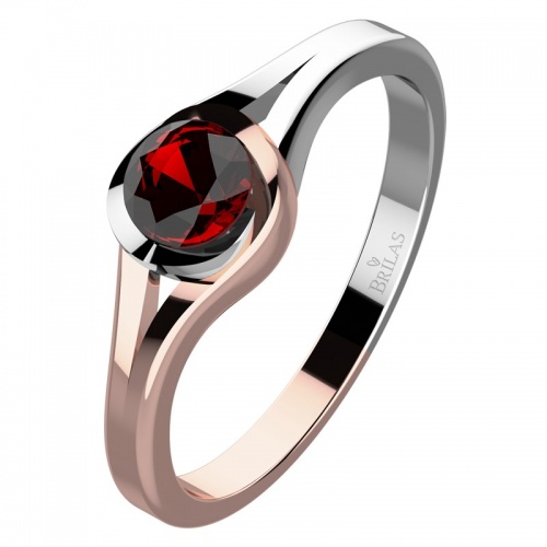 Karma Colour RW Granát-zásnubní prsten v červeném a bílém zlatě