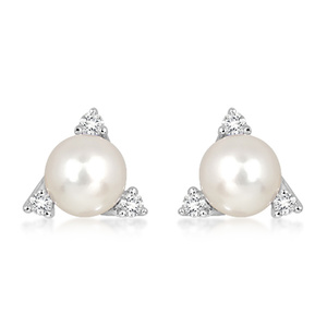 Namare S Pearl and White Topaz-stříbrné náušnice s perlou a bílým topazem