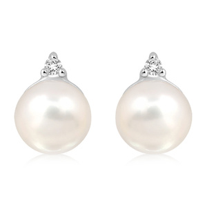 Januba S Pearl and White Topaz - stříbrné náušnice s perlou a bílým topazem