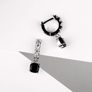 Seraphia Black - stříbrné náušnice s bílými a černými zirkony