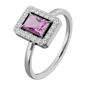 Sylvara P Steel - zásnubní prsten z chirurgické oceli s růžovým zirkonem