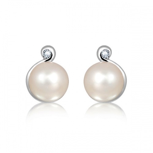 Nona S Pearl and White Topaz stříbrné náušnice s perlou a topazem
