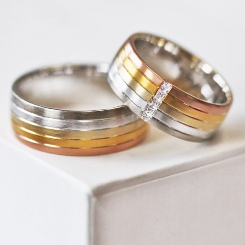 Edna Colour WGR snubní prsteny z bílého, žlutého a červeného zlata