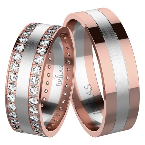 Bret Colour RW snubní prsteny z červeného a bílého zlata
