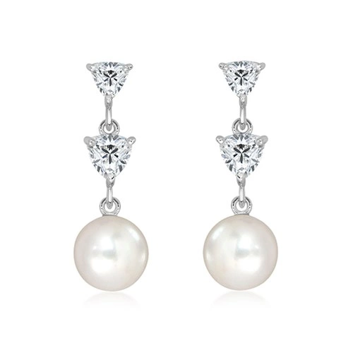 Avenia S Pearl and White Topaz stříbrné náušnice s perlou a bílým topazem