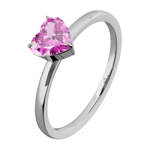 Avala P Steel zásnubní prsten z chirurgické oceli s růžovým zirkonem