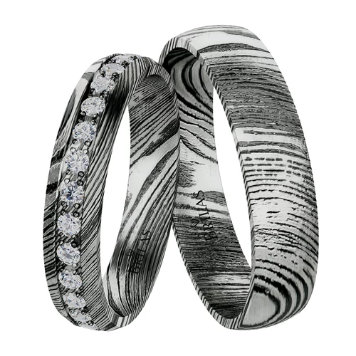 Kasiopea Damascus Steel snubní prsteny z chirurgické oceli