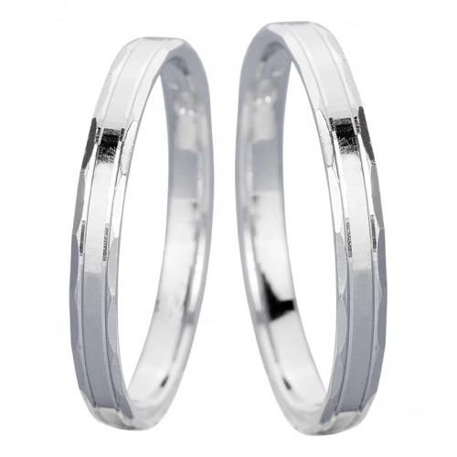 Vegas White úzké snubní prstýnky z bílého zlata s rytím